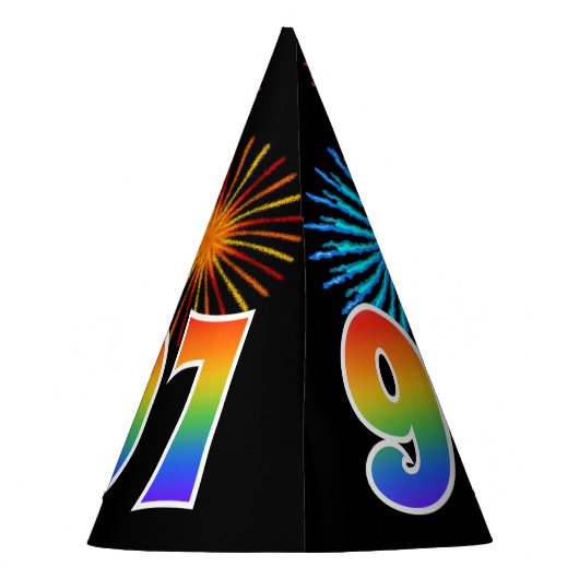Fun Fireworks + Rainbow Pattern "97" Birthday # Feesthoedjes (Achterkant)