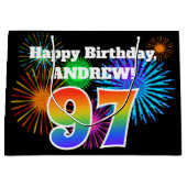 Fun Fireworks + Rainbow Pattern "97" Birthday # Groot Cadeauzakje (Voorkant)