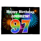 Fun Fireworks + Rainbow Pattern "97" Birthday # Groot Cadeauzakje (Achterkant)
