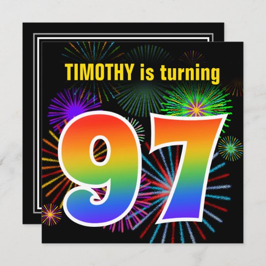 Fun Fireworks + Rainbow Pattern "97" Birthday # Kaart (Voorkant / Achterkant)