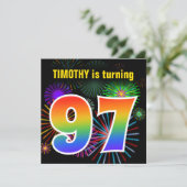 Fun Fireworks + Rainbow Pattern "97" Birthday # Kaart (Staand voorkant)