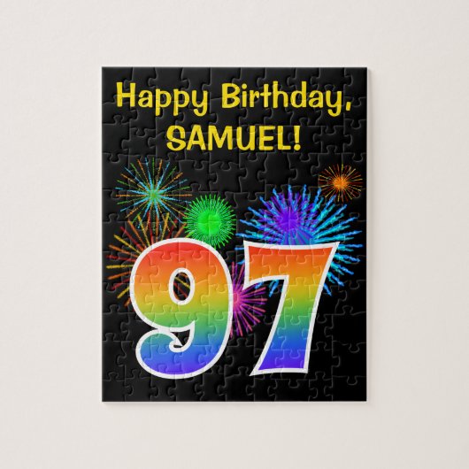 Fun Fireworks + Rainbow Pattern "97" Birthday # Legpuzzel (Verticaal)