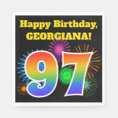 Fun Fireworks + Rainbow Pattern "97" Birthday # Servet (Voorkant)