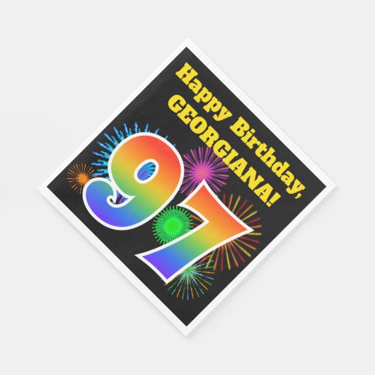 Fun Fireworks + Rainbow Pattern "97" Birthday # Servet (Hoek)