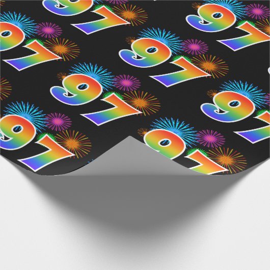 Fun Fireworks + Rainbow Pattern "97" Event Number Cadeaupapier (Hoek)
