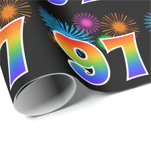 Fun Fireworks + Rainbow Pattern "97" Event Number Cadeaupapier (Rol Hoek)
