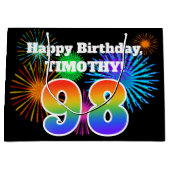 Fun Fireworks + Rainbow Pattern "98" Birthday # Groot Cadeauzakje (Voorkant)