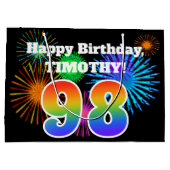 Fun Fireworks + Rainbow Pattern "98" Birthday # Groot Cadeauzakje (Achterkant)