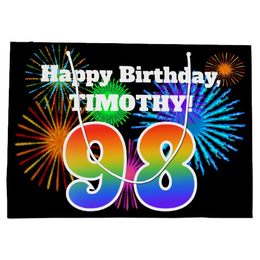 Fun Fireworks + Rainbow Pattern "98" Birthday # Groot Cadeauzakje (Achterkant)