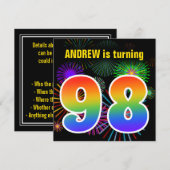 Fun Fireworks + Rainbow Pattern "98" Birthday # Kaart (Voorkant / Achterkant)