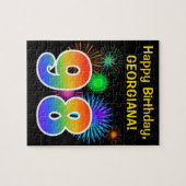 Fun Fireworks + Rainbow Pattern "98" Birthday # Legpuzzel (Horizontaal)