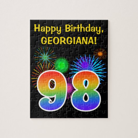 Fun Fireworks + Rainbow Pattern "98" Birthday # Legpuzzel (Verticaal)