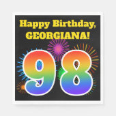 Fun Fireworks + Rainbow Pattern "98" Birthday # Servet (Voorkant)