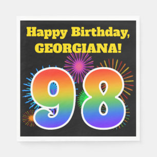 Fun Fireworks + Rainbow Pattern "98" Birthday # Servet