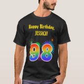 Fun Fireworks + Rainbow Pattern "98" Birthday # T-shirt (Voorkant)