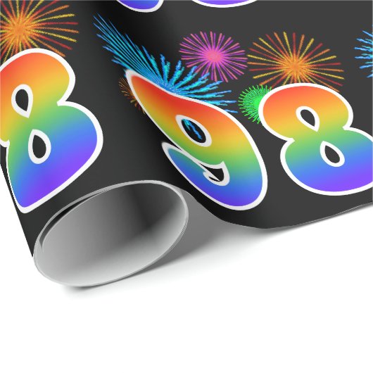 Fun Fireworks + Rainbow Pattern "98" Event Number Cadeaupapier (Rol Hoek)