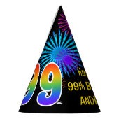 Fun Fireworks + Rainbow Pattern "99" Birthday # Feesthoedjes (Links)
