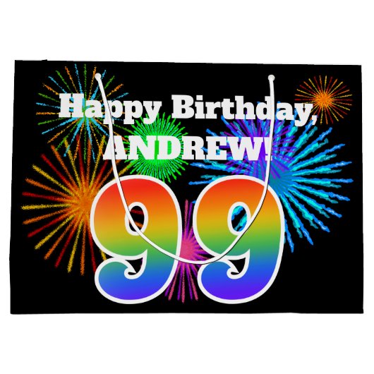 Fun Fireworks + Rainbow Pattern "99" Birthday # Groot Cadeauzakje (Achterkant)