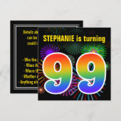 Fun Fireworks + Rainbow Pattern "99" Birthday # Kaart (Voorkant / Achterkant)