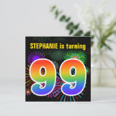 Fun Fireworks + Rainbow Pattern "99" Birthday # Kaart (Staand voorkant)