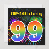 Fun Fireworks + Rainbow Pattern "99" Birthday # Kaart (Voorkant)