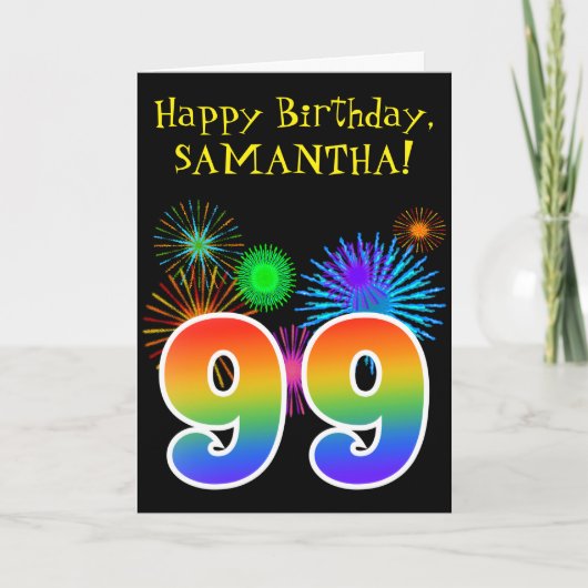 Fun Fireworks + Rainbow Pattern "99" Birthday # Kaart (Voorkant)
