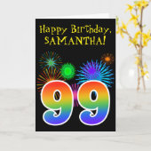Fun Fireworks + Rainbow Pattern "99" Birthday # Kaart (Gele Bloem)
