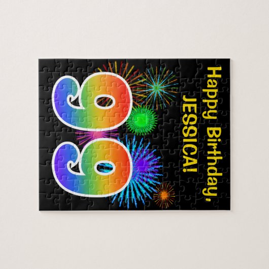 Fun Fireworks + Rainbow Pattern "99" Birthday # Legpuzzel (Horizontaal)