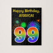 Fun Fireworks + Rainbow Pattern "99" Birthday # Legpuzzel (Verticaal)