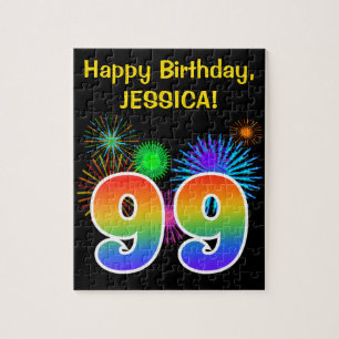 Fun Fireworks + Rainbow Pattern "99" Birthday # Legpuzzel