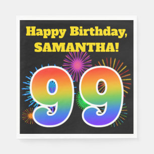 Fun Fireworks + Rainbow Pattern "99" Birthday # Servet
