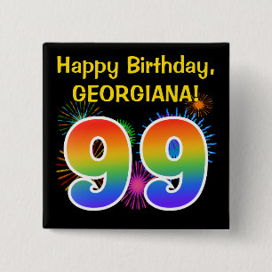 Fun Fireworks + Rainbow Pattern "99" Birthday # Vierkante Button 5,1 Cm
