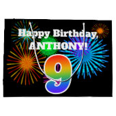 Fun Fireworks + Rainbow Pattern "9" Birthday # Groot Cadeauzakje (Achterkant)