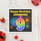 Fun Fireworks + Rainbow Pattern "9" Birthday # Servet (Insitu)