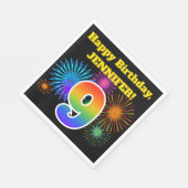 Fun Fireworks + Rainbow Pattern "9" Birthday # Servet (Hoek)