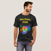 Fun Fireworks + Rainbow Pattern "9" Birthday # T-shirt (Voorkant volledig)
