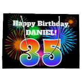 Fun Fireworks + regenboogpatroon "35" Birthday # Groot Cadeauzakje (Achterkant)