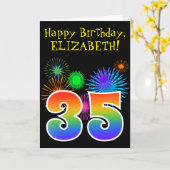 Fun Fireworks + regenboogpatroon "35" Birthday # Kaart (Gele Bloem)
