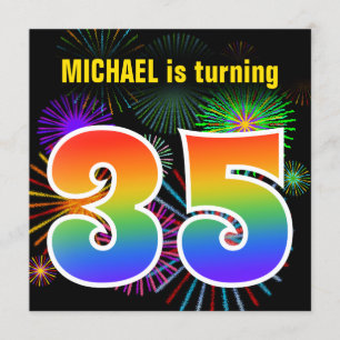 Fun Fireworks + regenboogpatroon "35" Birthday # Kaart