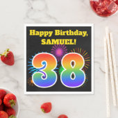 Fun Fireworks + regenboogpatroon "38" Birthday # Servet (Insitu)