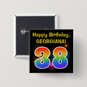 Fun Fireworks + regenboogpatroon "38" Birthday # Vierkante Button 5,1 Cm (Voorkant /achterkant)