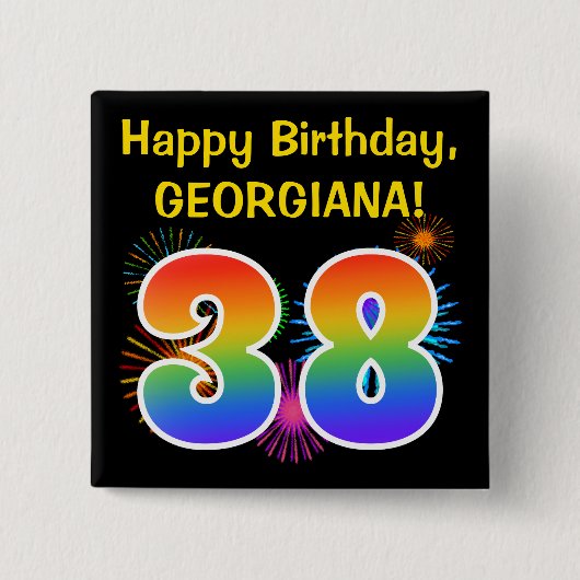 Fun Fireworks + regenboogpatroon "38" Birthday # Vierkante Button 5,1 Cm (Voorkant)