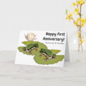 Fun First Jubileum Frog Couple Photo Lily Pads Kaart (Gele Bloem)