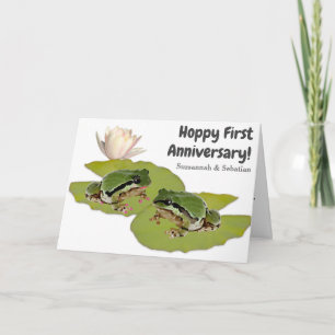 Fun First Jubileum Frog Couple Photo Lily Pads Kaart