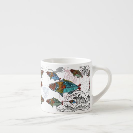 Fun Fish Mug Design using Needle Punch fish design Espresso Kop (Rechts)