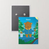 Fun Fishing Brown Bear Kid Pin Button (Voorkant / Achterkant)