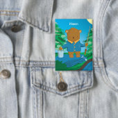 Fun Fishing Brown Bear Kid Pin Button (Insitu)