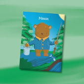 Fun Fishing Brown Bear Kid Pin Button