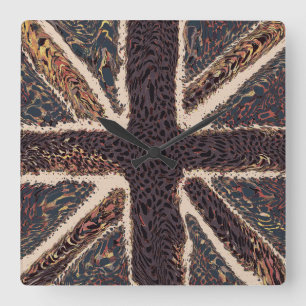 Fun Flag Art Bruin Union Jack Dierenprint Vierkante Klok
