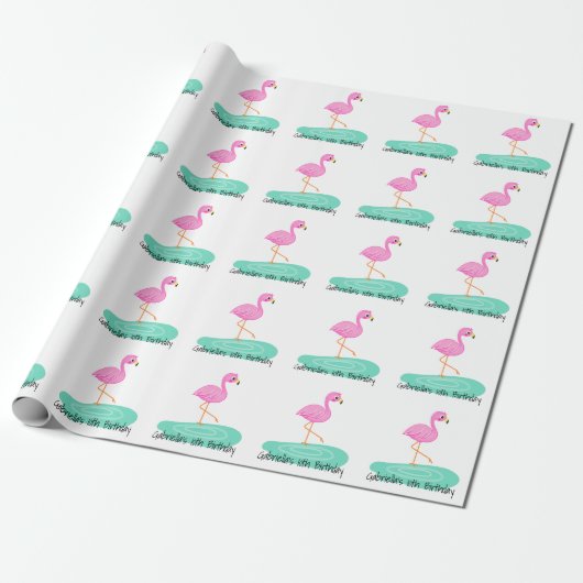 Fun Flamingo Birthday Gift Wrap Cadeaupapier (Uitgerold)
